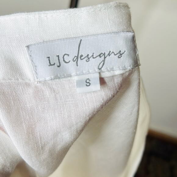 LJC Designs White Linen Charlotte Balloon Sleeve Midi Dress - Picture 4 of 10